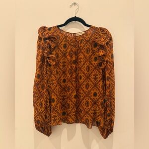 Ulla Johnson Medine  Rust Patterned ruffle silk Blouse